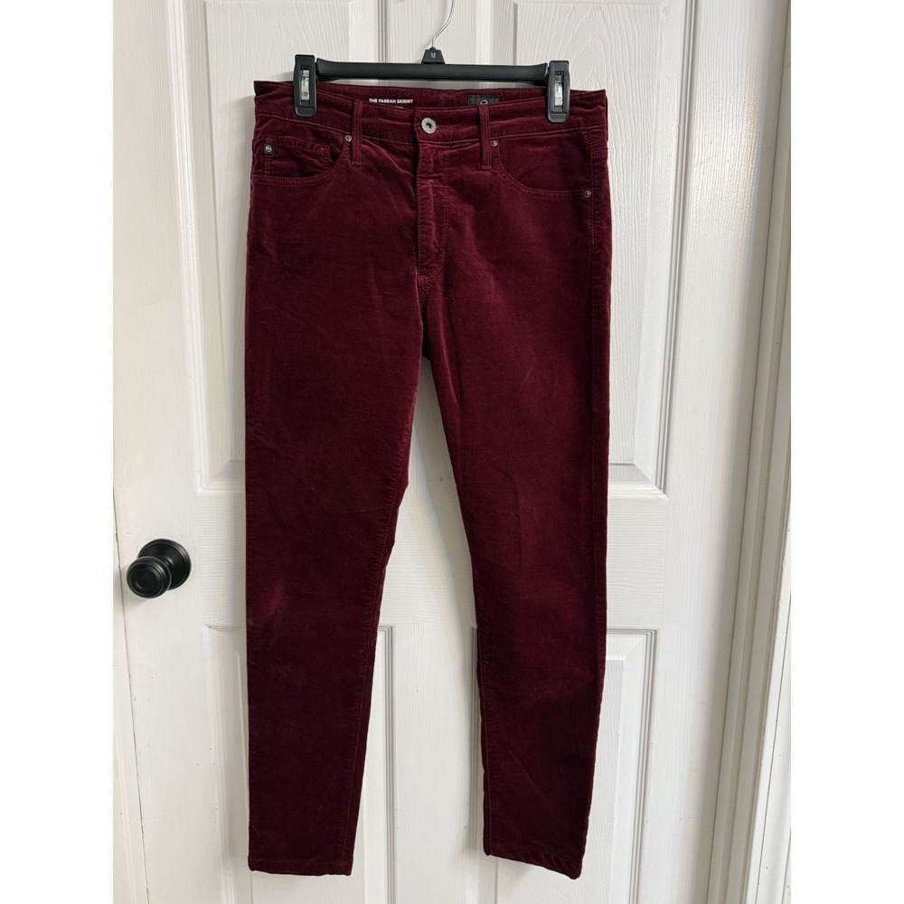 AG Adriano Goldschmied Velvet Jeans The Farrah High Waist Skinny Maroon Women 29